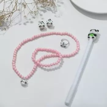 Набор детский "Выбражулька" 5 предметов: клипсы, кулон, браслет, кольцо, ручка, панда, цветной