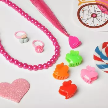 Набор детский «Выбражулька» 8 предметов: цветной локон, 4 заколки крабика, бусы, 2 кольца, цвет МИКС