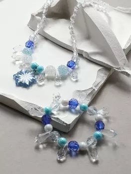 Набор детский Выбражулька «Снежинка», 2 предмета: кулон, браслет, бело-голубой