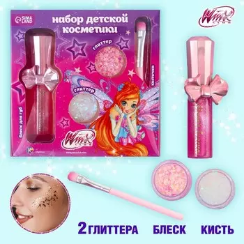 Набор детской косметики, 2 глиттера, блеск, кисть "Блум", WINX