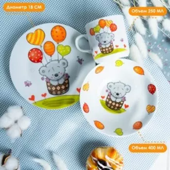 Набор детской посуды Доляна «Коала», 3 предмета: кружка 250 мл, миска 400 мл, тарелка d=18 см