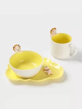 Набор детской посуды Доляна «Милый лев», 3 предмета: кружка 350 мл, супница 450 мл, тарелка, керамика, жёлтый