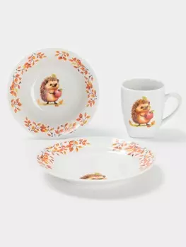 Набор детской посуды Дулевский фарфор «Ёжик», 3 предмета: тарелка 175 мл, миска 360 мл, кружка 210 мл, белый