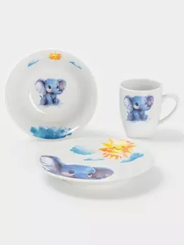 Набор детской посуды Дулевский фарфор «Слоник», 3 предмета: тарелка 175 мл, миска 360 мл, кружка 210 мл, белый
