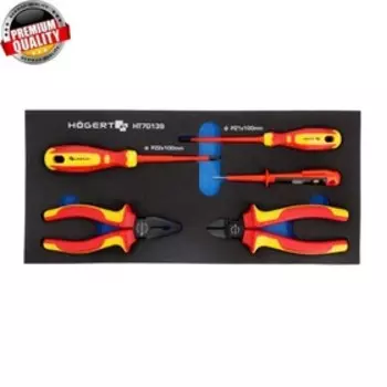 Набор диэлектрических отверток и клещей 1000V HOEGERT TECHNIK HT7G139, индикатор напряжания, 5 шт