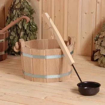 Набор для бани и сауны, 2 предмета: шайка деревянная, 4.5 л, черпак медный, 200 мл, «Добропаровъ»