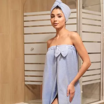 Набор для бани и ванной «Этель. Бантик», полотенце - парео 75120 см, чалма, голубой