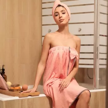 Набор для бани и ванной «Этель. Бантик», полотенце - парео 75120 см, чалма, персиковый