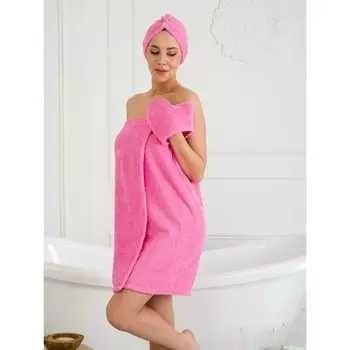 Набор для бани женский: чалма, парео, рукавица, размер XL-3XL