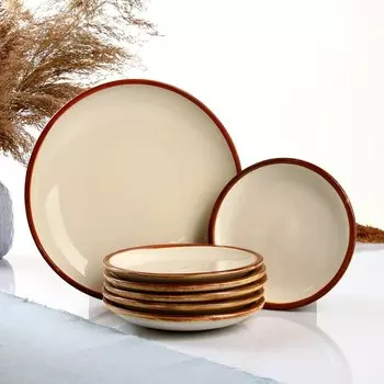 Набор тарелок для блинов Псковский гончар «Карамель», 7 предметов: 6 шт. d=16 см, 1 шт. d=24 см, бежевый