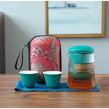 Набор для чайной церемонии ДЖЕКИЧАЙ «Наньян», 4 предмета, на 2 персоны: чашка 55 мл, чайник 400 мл, керамика, бирюзовый