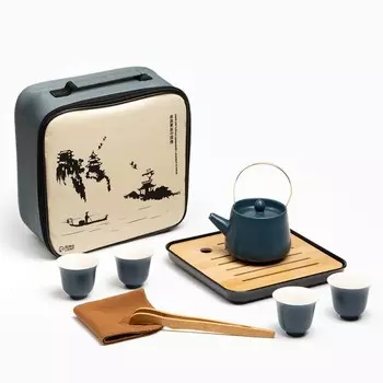 Набор для чайной церемонии ДЖЕКИЧАЙ «Чандэ», 8 предметов, на 4 персоны, чашка 70 мл, чайник 200 мл, керамика, зелёный