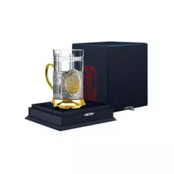 Набор для чая «55 лет Советский» никелированный с позолотой + футляр