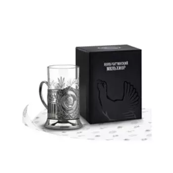 Набор для чая «Герб СССР» никелированный с чернением, 250 мл