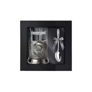 Набор для чая «Герб СССР» никелированный с чернением, с ложкой в коробке, 250 мл