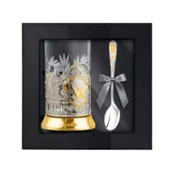 Набор для чая «Глухарь 2» никелированный с позолотой, с ложкой в коробке, 250 мл