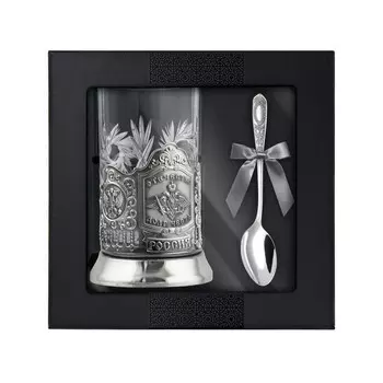 Набор для чая «Отечество, долг, честь» никелированный с чернением, с ложкой в коробке, 250 мл 7603