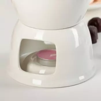 Набор для фондю Доляна «Глянец», 6 предметов: чаша 400 мл, подставка, 4 шпажки, керамика, белый