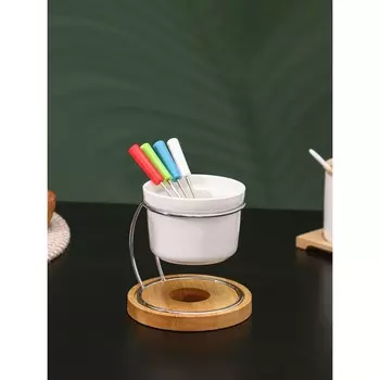 Набор для фондю BellaTenero, 5 предметов: чаша 250 мл, подставка, 4 шпажки, керамика, белый