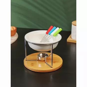 Набор для фондю BellaTenero, 5 предметов: чаша 350 мл, 4 шпажки, керамика, белый