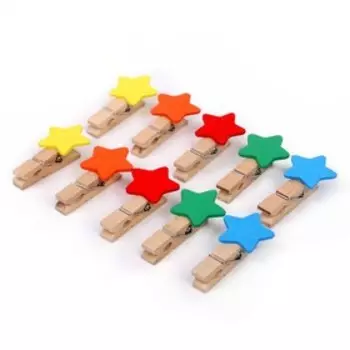 Набор для фото и декора "Цветные звёзды", в наборе прищепки 10 шт., верёвка — 100 см, прищепка: 4 0,7 1 см