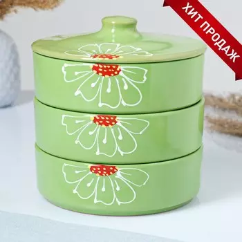 Набор для холодца Псковский гончар «Подарочный», керамика, 3 ёмкости, 0.75 л, зелёный