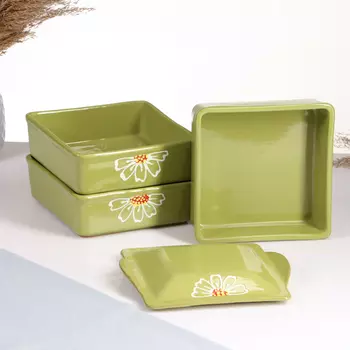 Набор для холодца Псковский гончар «Квадро», 3 ёмкости, 900 мл, керамика, зелёный