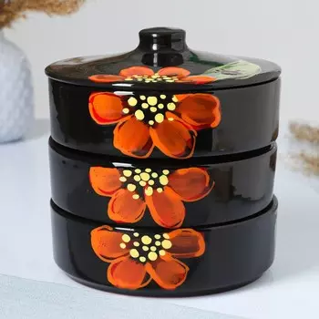 Набор для холодца Псковский гончар «Подарочный», 3 шт., 750 мл, керамика, чёрный