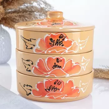 Набор для холодца Псковский гончар «Подарочный. Мак», 3 шт., 750 мл, керамика, бежевый