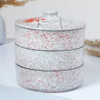 Набор для холодца Псковский гончар «Ромашка двойная», 3 шт., 750 мл, керамика, серый