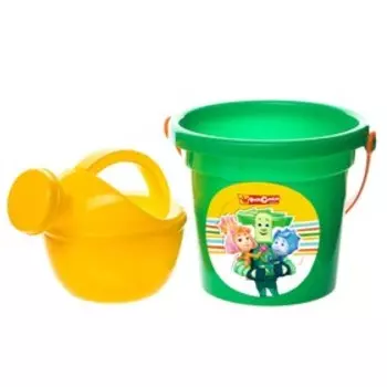 Набор для игры в песке ФИКСИКИ: ведро-крепость малое, ситечко, совок, лейка, цвет МИКС