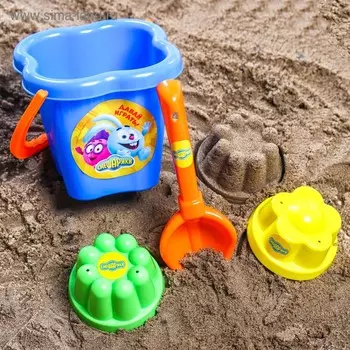 Набор для игры в песке: ведро, совок, 2 формочки, СМЕШАРИКИ цвет МИКС, 800 мл