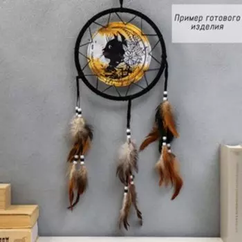 Набор для изготовления ловца снов "Чёрный кот с цветами - Поверь в мечту" d=20 см