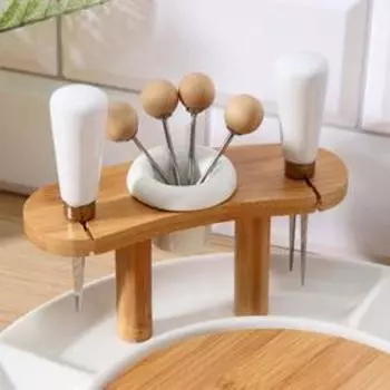 Набор для канапе и нарезки BellaTenero, 8 предметов: блюдо d=29.8 см, доска для нарезки, 2 ножа, 4 шпажки, фарфор, белый