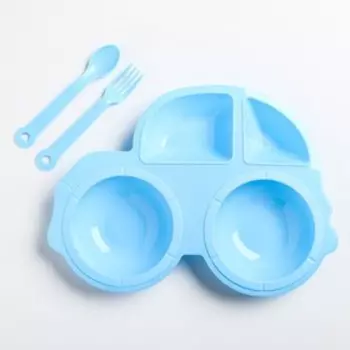 Тарелка детская с вилкой и ложкой, МИКС