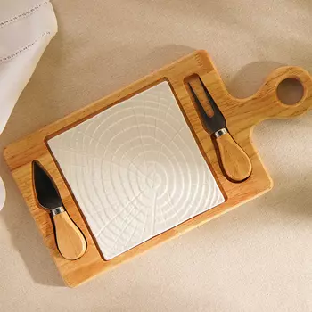 Набор для подачи сыра SL Home «Тренто», 3518 см, 4 предмета: доска фарфоровая, подставка деревянная, нож, вилка