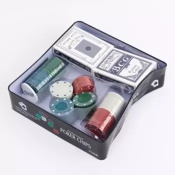 Набор для покера Professional Poker Chips: 2 колоды карт по 54 шт., 100 фишек, металлическая коробка, УЦЕНКА (коробка мятая или отсутствует)