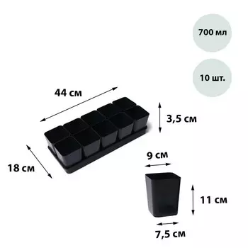 Набор для рассады: стаканы по 700 мл (10 шт.), поддон 4418 см, чёрный, Greengo