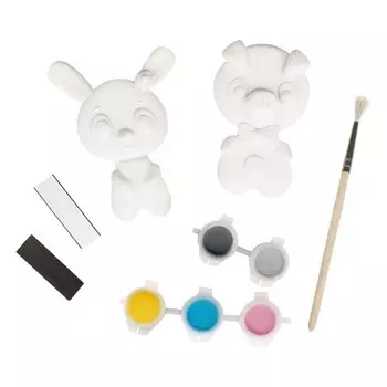 Набор для росписи из гипса «Зайка и поросёнок», магниты, 2 фигурки, с красками и кистью