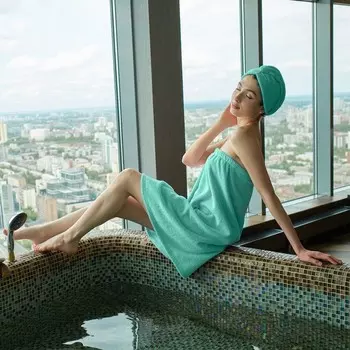 Набор для сауны «Экономь и Я», полотенце - парео 68150 см, чалма, хлопок 100%, бирюзовый