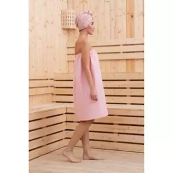 Набор для сауны Экономь и Я: полотенце-парео+чалма, цв.пудровый, вафля, 100%хл, 200 г/м2