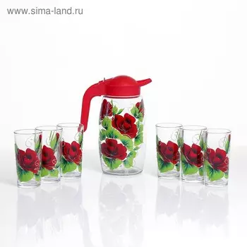 Набор для сока "Красная роза" художественная роспись, 6 стаканов 1250/200 мл