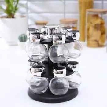 Набор для специй «Бабл», 181822 см, 12 шт., на вращающейся подставке, стекло