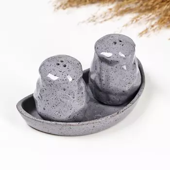 Набор для специй Борисовская керамика «Туман», солонка, перечница, подставка, серый