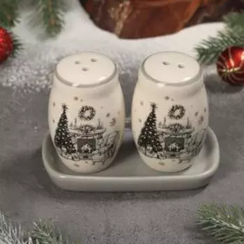 Набор для специй Доляна «Хюгге», 3 предмета: солонка 130 мл, перечница 130 мл, подставка