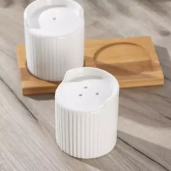 Набор для специй BellaTenero «Эстет. Грани», солонка, перечница 100 мл, на бамбуковой подставке, фарфор, белый