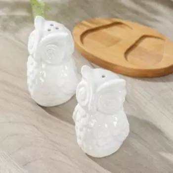 Набор для специй Доляна «Совы», 2 предмета: солонка, перечница, на деревянной подставке