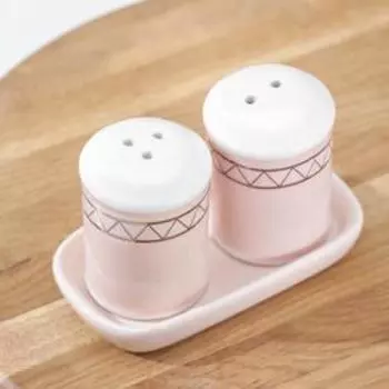 Набор керамический для специй Доляна «Золотая нить», 2 предмета: солонка, перечница, 130 мл, цвет белый