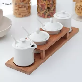 Набор керамический для специй и масел «Эстет», 4 предмета: 2 ёмкости 250 мл, 2 ёмкости 150 мл, 3 ложки