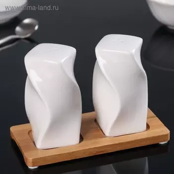 Набор для специй «Эстет. Спираль», 2 предмета: солонки и перечница, на деревянной подставке